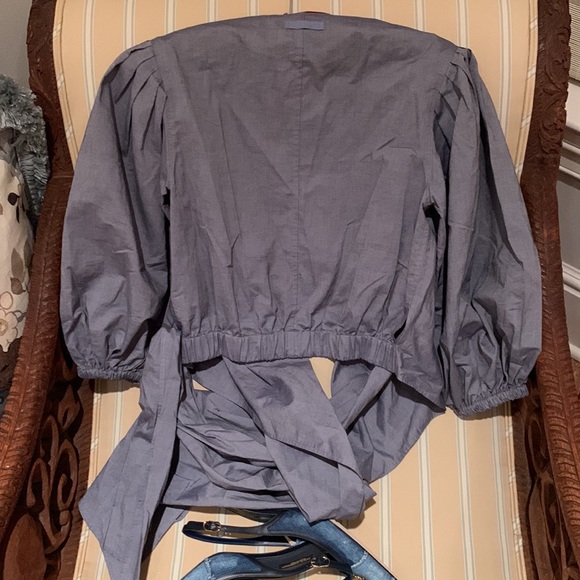 ELIZABETH AND JAMES FARRAH BLOUSON WRAP TOP CRISP STRETCH COTTON DENIM COLOR XS - Picture 9 of 12